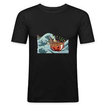 Ramen Welle Kanagawa - Männer Slim Fit T-Shirt - Schwarz - Vorne - Nik (191cm)