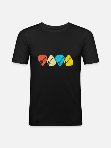 Retro Picking Gitarren - Männer Slim Fit T-Shirt - Schwarz