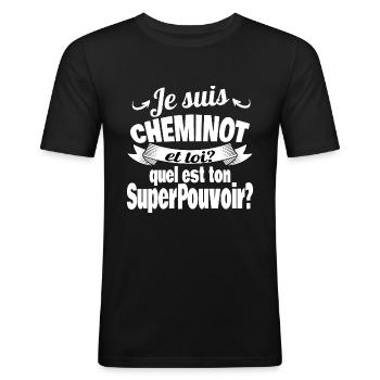 je suis cheminot - T-shirt près du corps Homme - noir - Devant - Nik (191cm)