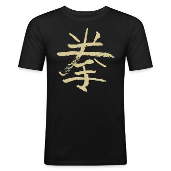 Faust (Quán) Chinesisch - SCHRIFTZEICHEN - Männer Slim Fit T-Shirt - Schwarz - Vorne - Nik (191cm)