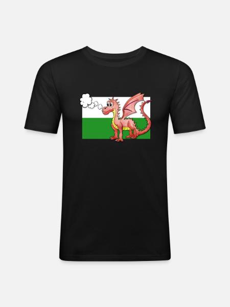 Puffing Welsh Dragon - Gregory - Men's Slim Fit T-Shirt - black