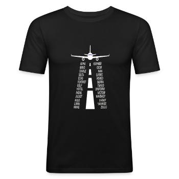 Piloot alfabet piloot vliegtuig - Mannen slim fit T-shirt - zwart - Voor - Nik (191cm)