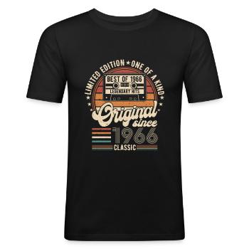 Jahrgang 1966 Geburtstag 1966 Jahrgang 1966 - Männer Slim Fit T-Shirt - Schwarz - Vorne - Nik (191cm)