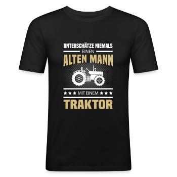 Alter Mann Traktor - Männer Slim Fit T-Shirt - Schwarz - Vorne - Nik (191cm)