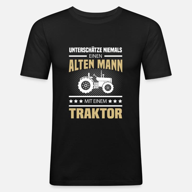 Alter Mann Traktor - Männer Slim Fit T-Shirt - Schwarz