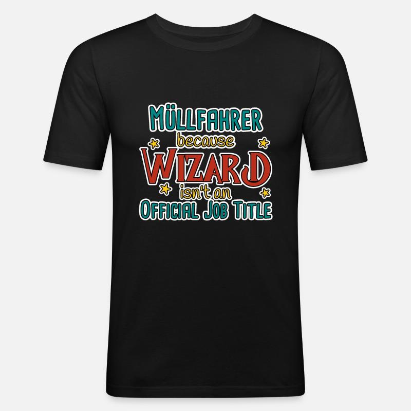Müllfahrer Wizard - Männer Slim Fit T-Shirt - Schwarz