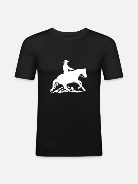 Westernreiter - Sliding Stop - Männer Slim Fit T-Shirt - Schwarz