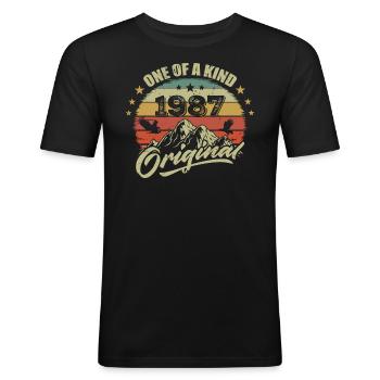 1987 Anniversaire vintage 1987 rétro né en 1987 - T-shirt près du corps Homme - noir - Devant - Nik (191cm)