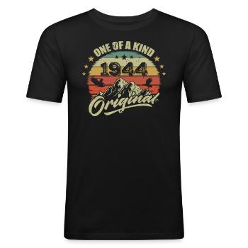 1944 Anniversaire vintage 1944 rétro né en 1944 - T-shirt près du corps Homme - noir - Devant - Nik (191cm)