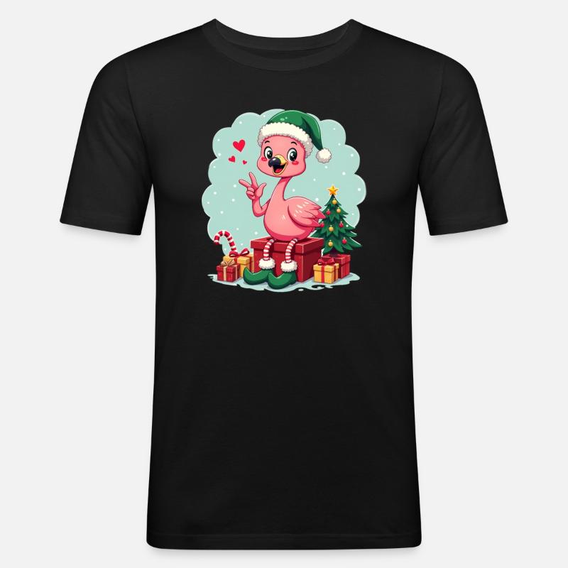 Flamingo Elfe - Männer Slim Fit T-Shirt - Schwarz