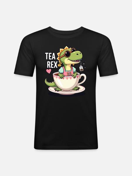 Tea Rex Trachtenshirt Dirndl T-Rex - Männer Slim Fit T-Shirt - Schwarz