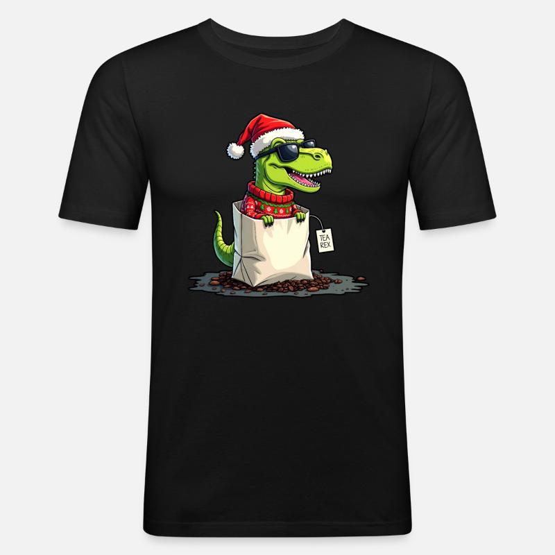 Tea Rex Dinosaurier Weihnachten Tee - Männer Slim Fit T-Shirt - Schwarz