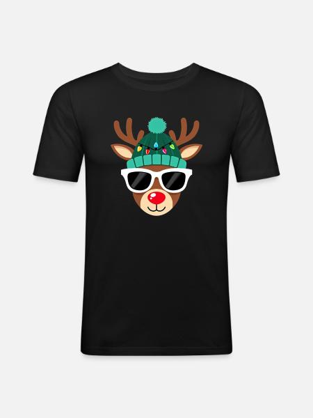Weihnachts Rentier mit roter Nase - Männer Slim Fit T-Shirt - Schwarz
