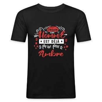 Cadeau Homme déja pris par Ambre - T-shirt près du corps Homme - noir - Devant - Nik (191cm)