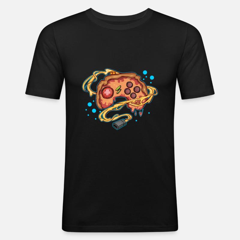 Pizza Gaming Controller Gamepad - Männer Slim Fit T-Shirt - Schwarz