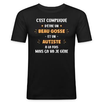 Compliqué beau gosse et autiste - T-shirt près du corps Homme - noir - Devant - Nik (191cm)