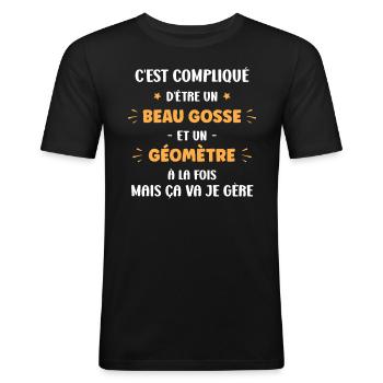 Beau géomètre - T-shirt près du corps Homme - noir - Devant - Nik (191cm)
