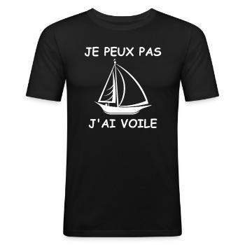 Je peux pas j'ai voile - T-shirt près du corps Homme - noir - Devant - Nik (191cm)
