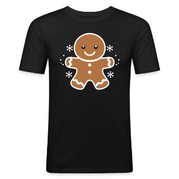 Lebkuchenmann - Männer Slim Fit T-Shirt - Schwarz - Vorne - Nik (191cm)