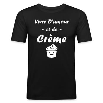 Humour crème fraiche - T-shirt près du corps Homme - noir - Devant - Nik (191cm)