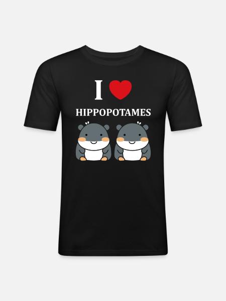 amour petit hippopotame - T-shirt près du corps Homme - noir