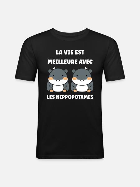 amour petit hippopotame - T-shirt près du corps Homme - noir
