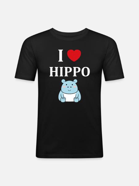 amour petit hippopotame - T-shirt près du corps Homme - noir