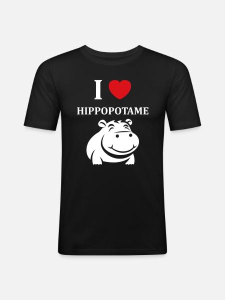 amour petit hippopotame - T-shirt près du corps Homme - noir