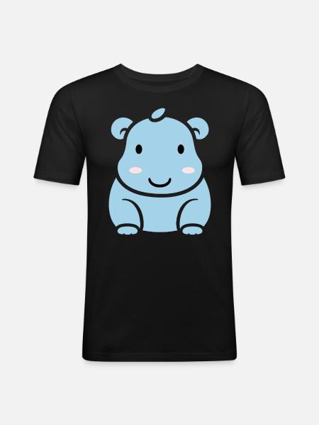 Amour petit hippopotame - T-shirt près du corps Homme - noir