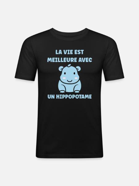 amour petit hippopotame - T-shirt près du corps Homme - noir
