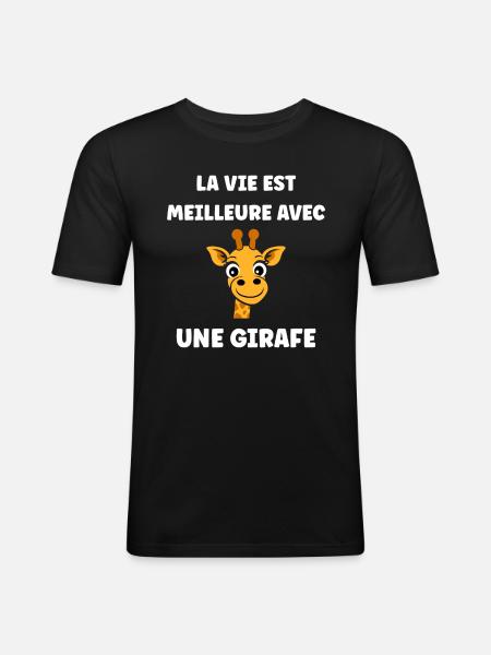 Humour petit bébé girafe - T-shirt près du corps Homme - noir
