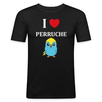 Oiseaux perruches humour petite perruche - T-shirt près du corps Homme - noir - Devant - Nik (191cm)