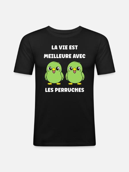 Oiseaux perruches humour petite perruche - T-shirt près du corps Homme - noir