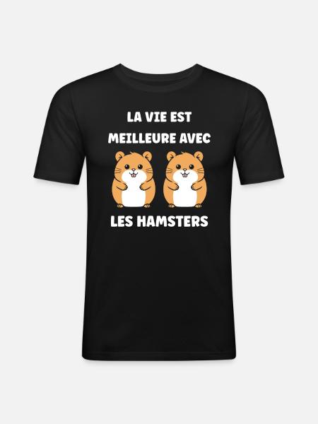Mignon Humour petit hamster - T-shirt près du corps Homme - noir