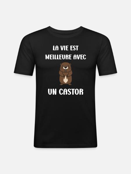 Humour petit castor - T-shirt près du corps Homme - noir