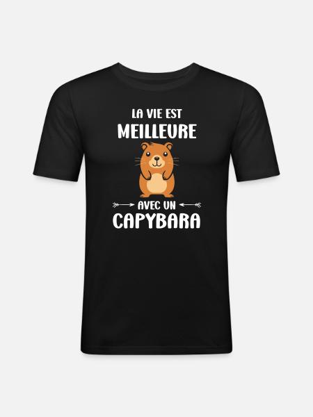 Humour Capybara - T-shirt près du corps Homme - noir