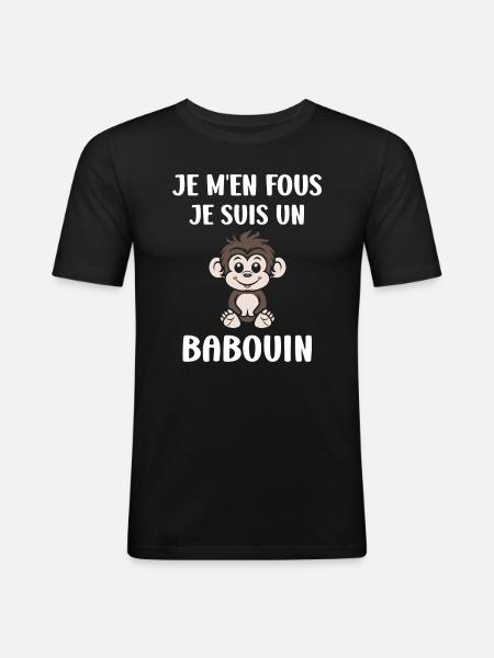 Humour petit singe babouin - T-shirt près du corps Homme - noir