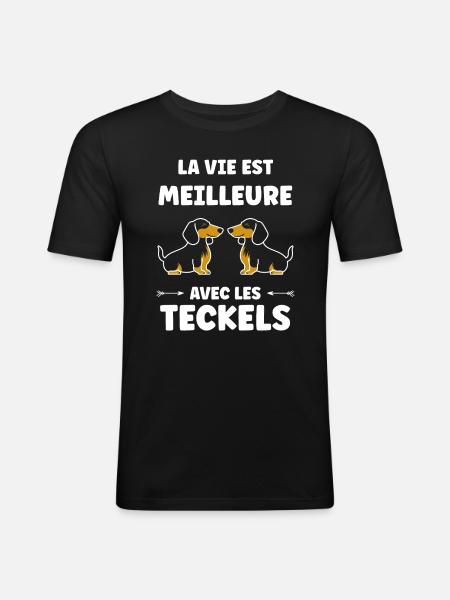 Humour chien teckel - T-shirt près du corps Homme - noir