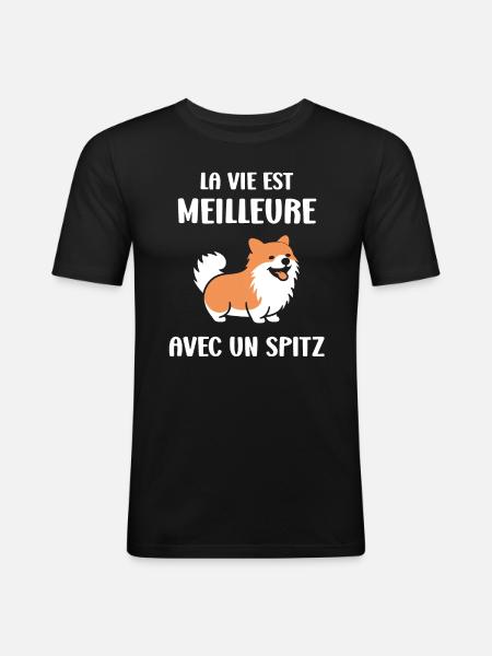 Humour chien Spitz - T-shirt près du corps Homme - noir
