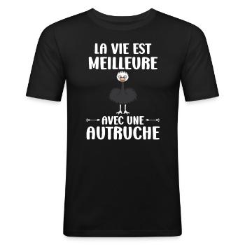 Citation autruche - T-shirt près du corps Homme - noir - Devant - Nik (191cm)