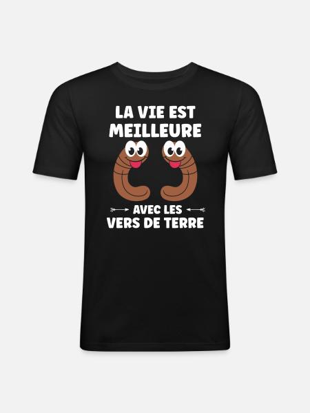 Humour ver de terre - T-shirt près du corps Homme - noir