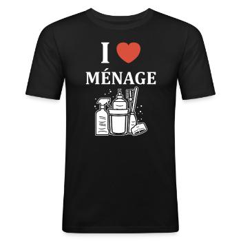 Humour faire le ménage - T-shirt près du corps Homme - noir - Devant - Nik (191cm)