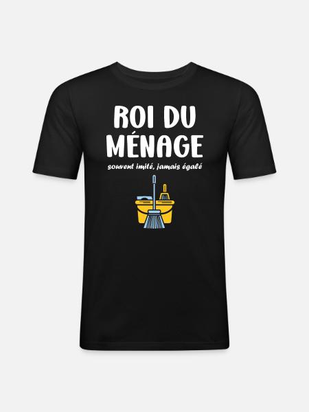 Humour faire le ménage - T-shirt près du corps Homme - noir