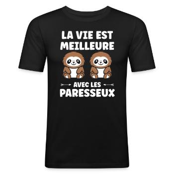 Animal humour paresseux - T-shirt près du corps Homme - noir - Devant - Nik (191cm)