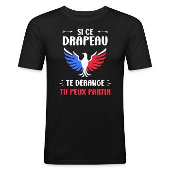 drapeau france patriote - T-shirt près du corps Homme - noir - Devant - Nik (191cm)