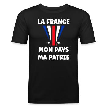 patriote la france mon pays ma patrie - T-shirt près du corps Homme - noir - Devant - Nik (191cm)
