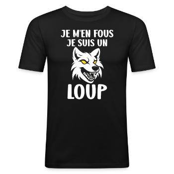 Humour loup - T-shirt près du corps Homme - noir - Devant - Nik (191cm)