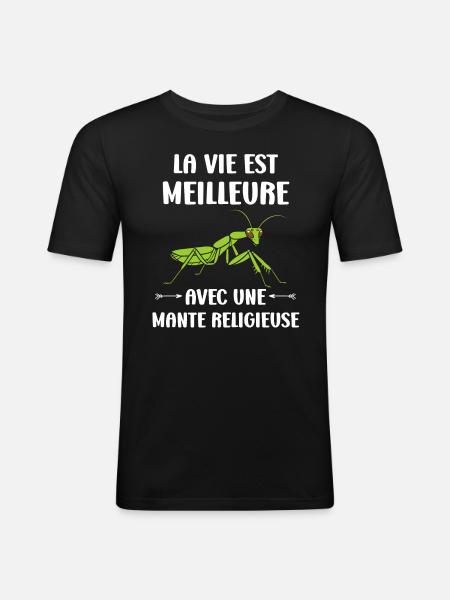 Humour insecte Mante religieuse - T-shirt près du corps Homme - noir