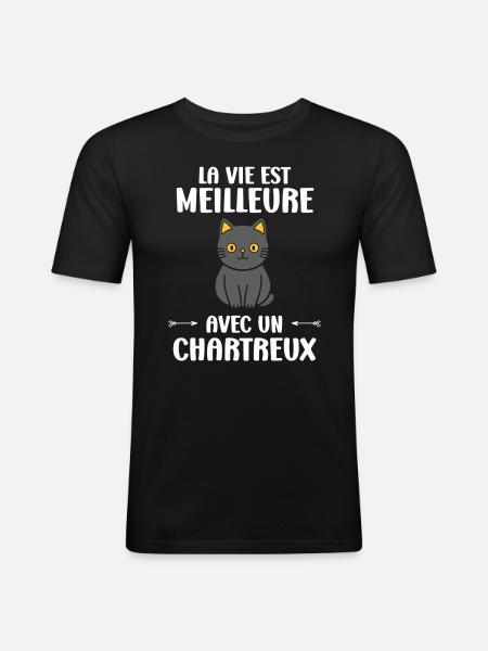 Humour chat chartreux - T-shirt près du corps Homme - noir