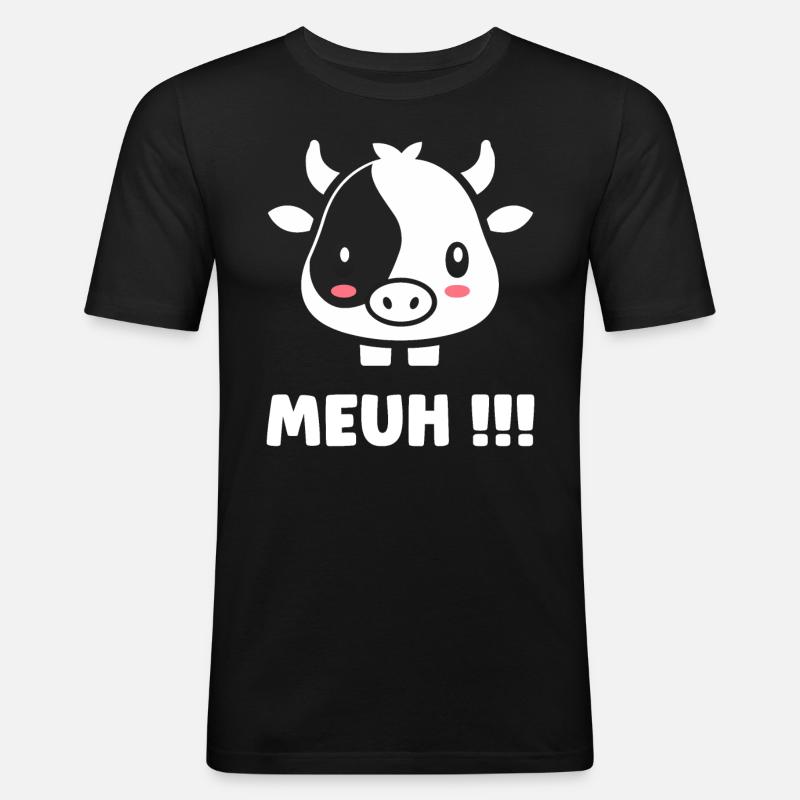 Kuh - Männer Slim Fit T-Shirt - Schwarz
